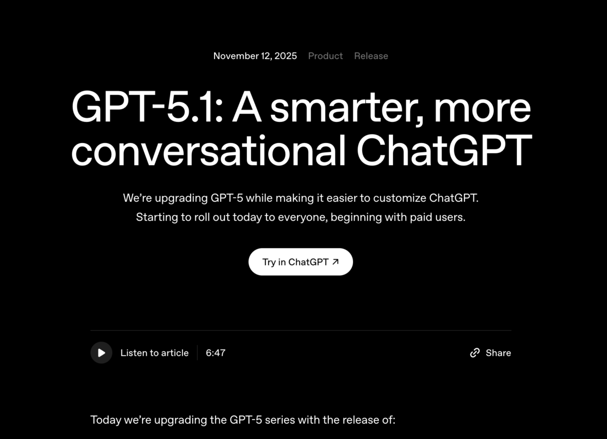 OpenAI представила GPT-5.1: что изменилось и почему это важно