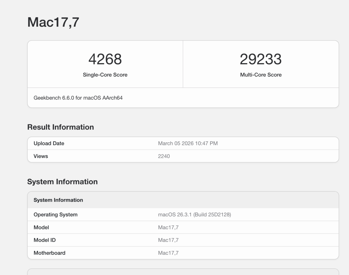 M5 Max проти AMD та Intel: ноутбук Apple обганяє флагманські десктопні процесори 2 browser.geekbench.com