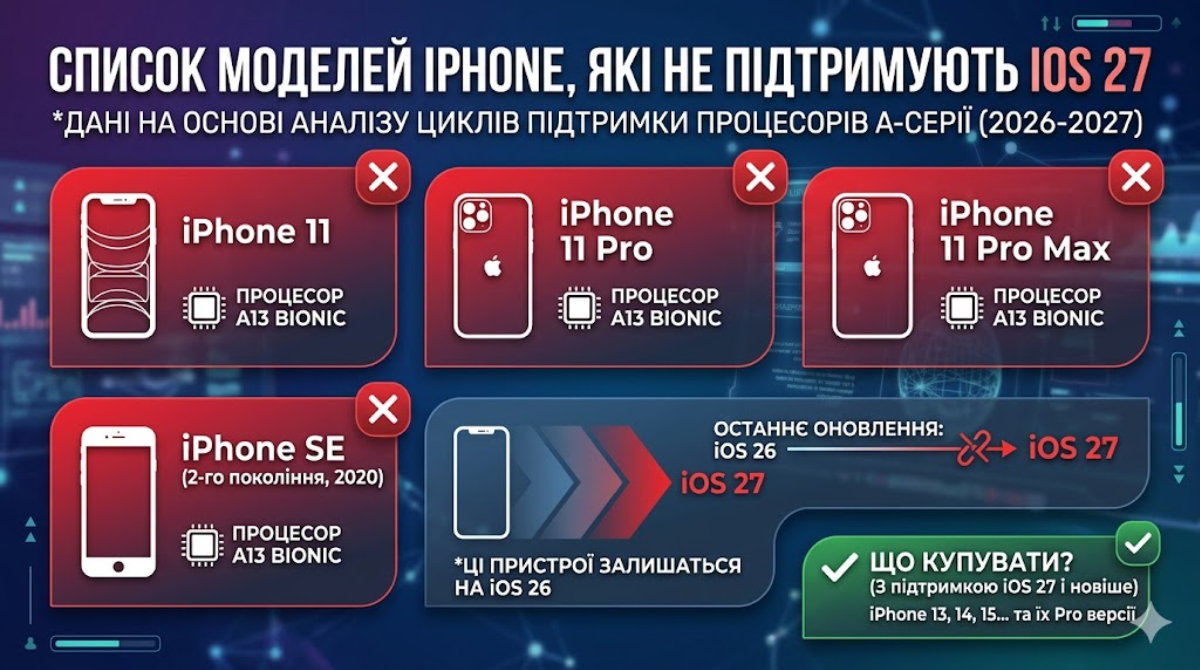 Не купуйте ці iPhone у 2026 році: повний список моделей, що залишаться без iOS 27 2 Не купуйте ці iPhone у 2026 році